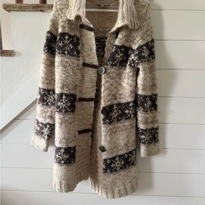 Cozy Cardigan Sweater - Cream and Dark Brown